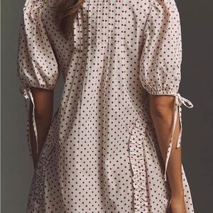 Polka Dot Puff Sleeve Midi Dress in Cream and Red